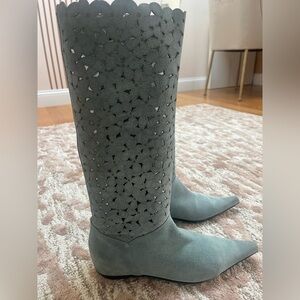 Unique Italy Slouchy Perforated Suede Boots | Pointed Toe | Size EU 38 | EUC